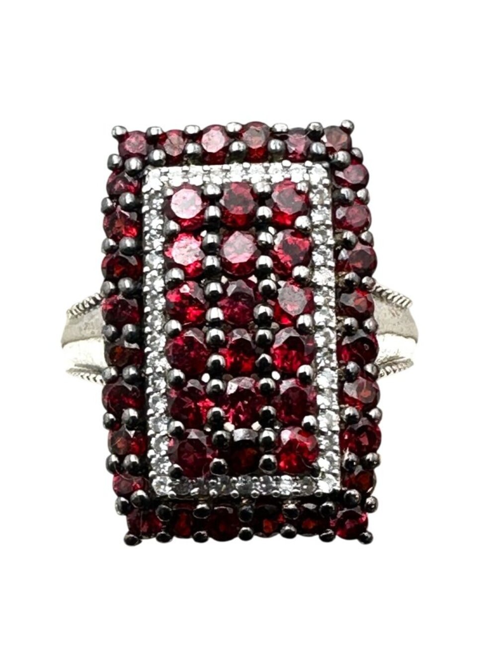 D Joy Ring Red Ruby Cluster Sterling Silver Size 6 Designer